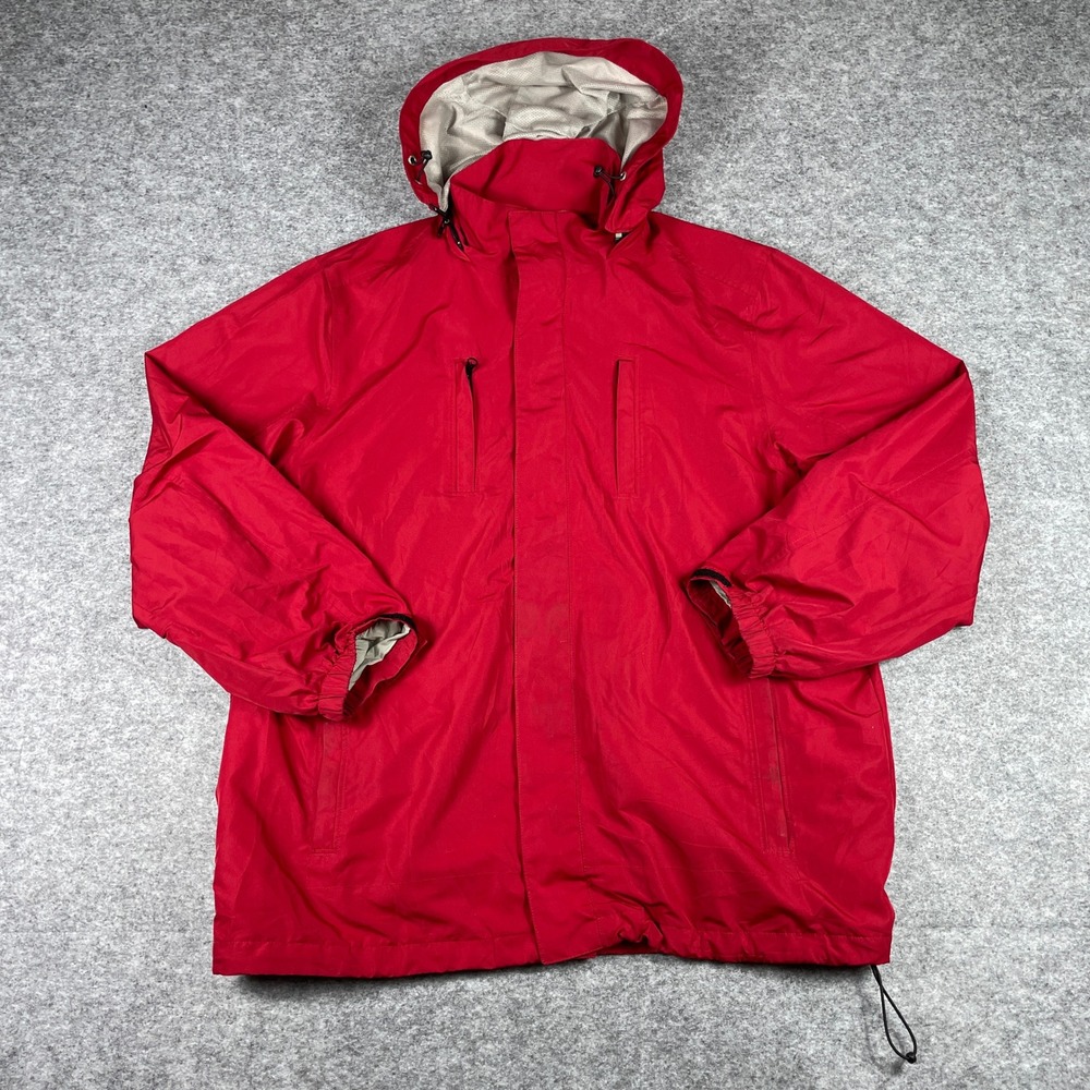 Eddie Bauer Jacket Mens XL Red WeatherEdge Hooded Weatherproof Rain Windbreaker